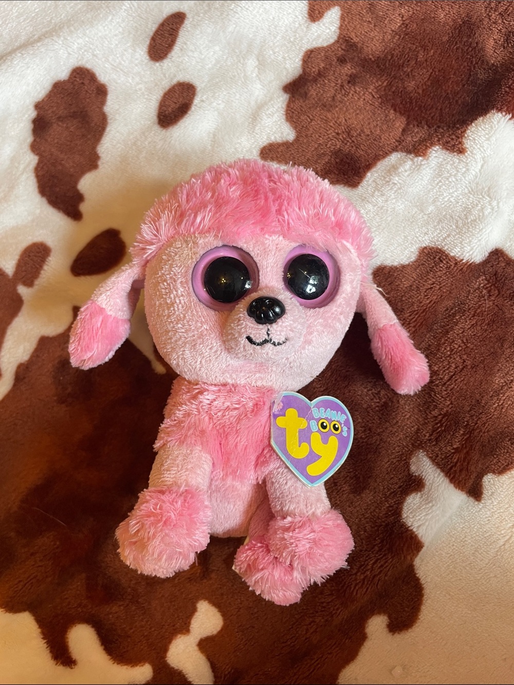 Ty Pink Plush Puppy with Big Sparkly Eyes and Heart Tag
